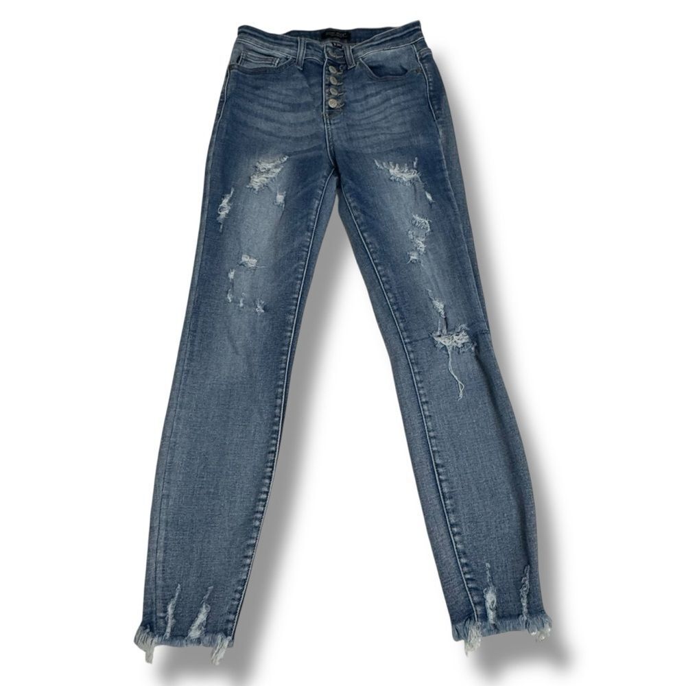 Judy Blue Skinny Jeans 3/23 Distressed Blue Denim Grunge Revival Fit